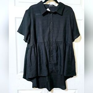 BLOOMCHIC Women's Size 18/20 Black Short Sleeve Button Down Baggy Babydoll Tunic